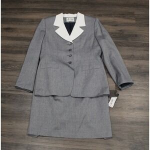 Le Suit Skirt Suit Set Gray White‎ Collar Career Business Women's
